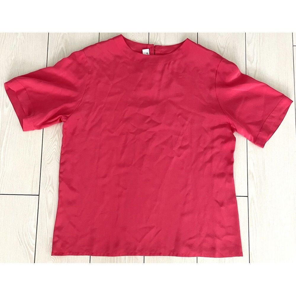 Jaeger womens short sleeve pink 100% silk shirt size 38‎